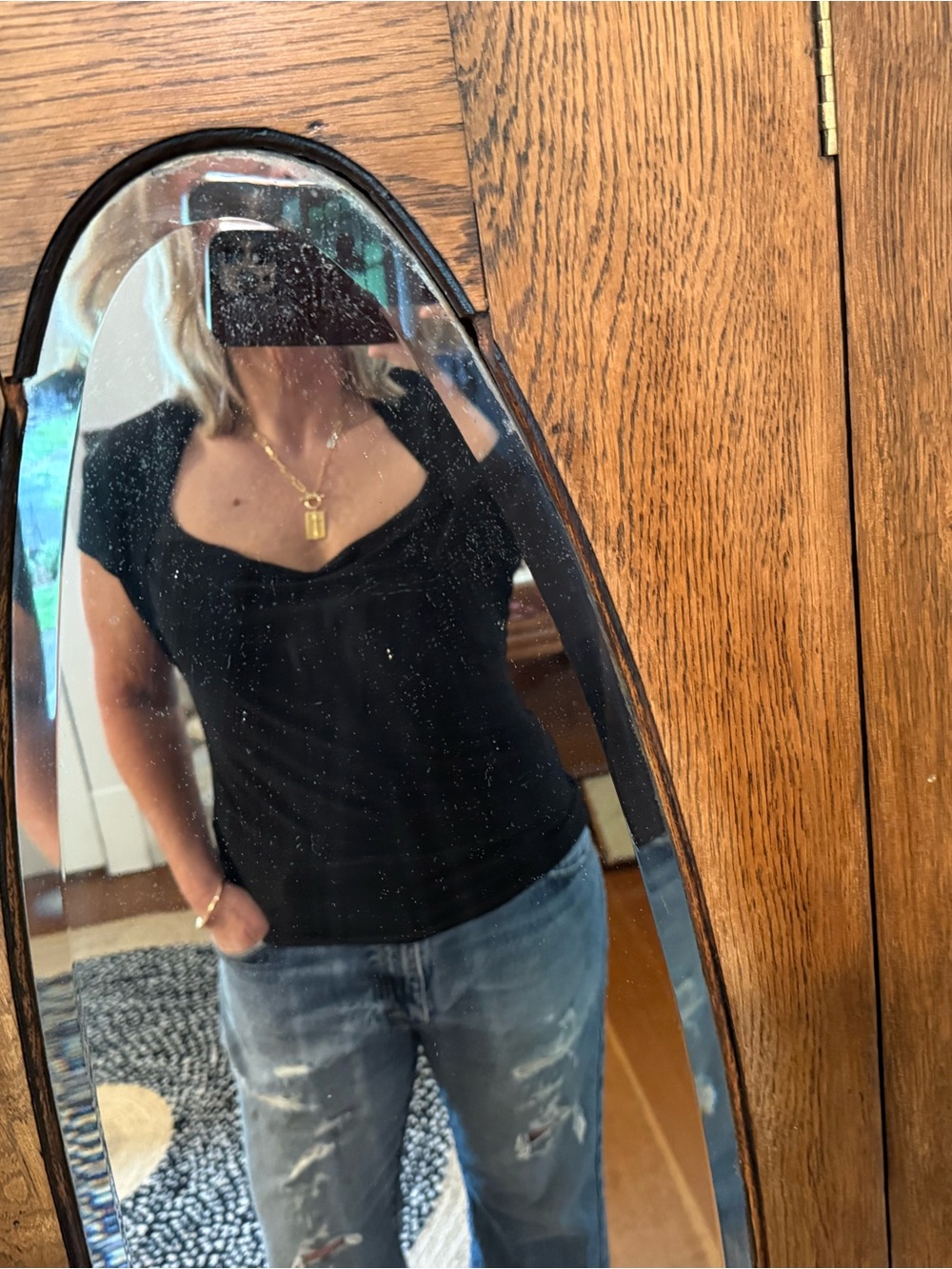 Black Draped Cowl Neck Stretch Top Soft Short Sleeve Blouse M